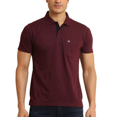 Men's Casual Cotton Printed Polo Neck Half Sleeve T-Shirt (Wine)