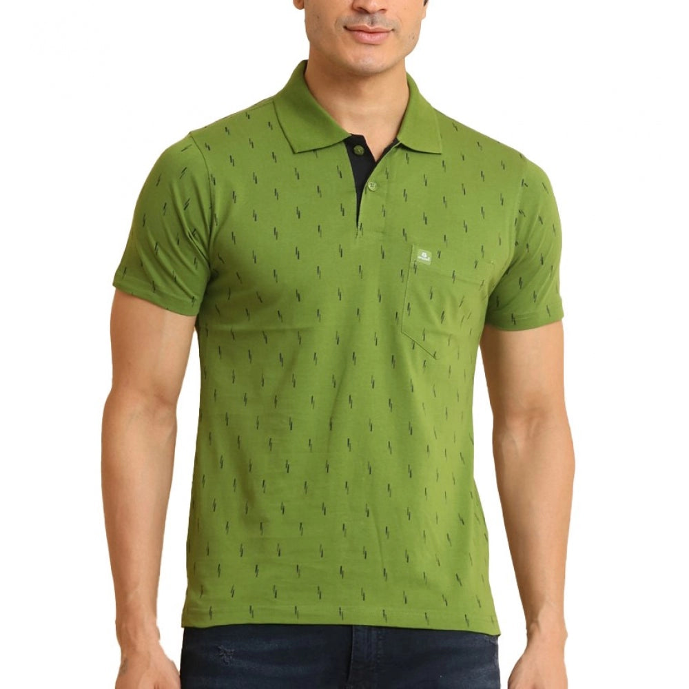 Men's Casual Cotton Printed Polo Neck Half Sleeve T-Shirt (Green)