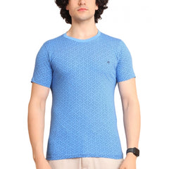 Men's Casual Cotton Printed Round Neck Half Sleeve T-Shirt (LightBlue)