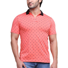 Men's Casual Cotton Printed Polo Neck Half Sleeve T-Shirt (Red)