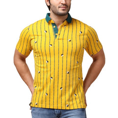 Men's Casual Cotton Printed Polo Neck Half Sleeve T-Shirt (Yellow)