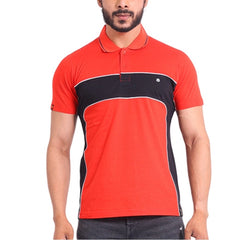 Men's Casual Cotton Printed Polo Neck Half Sleeve T-Shirt (Red)