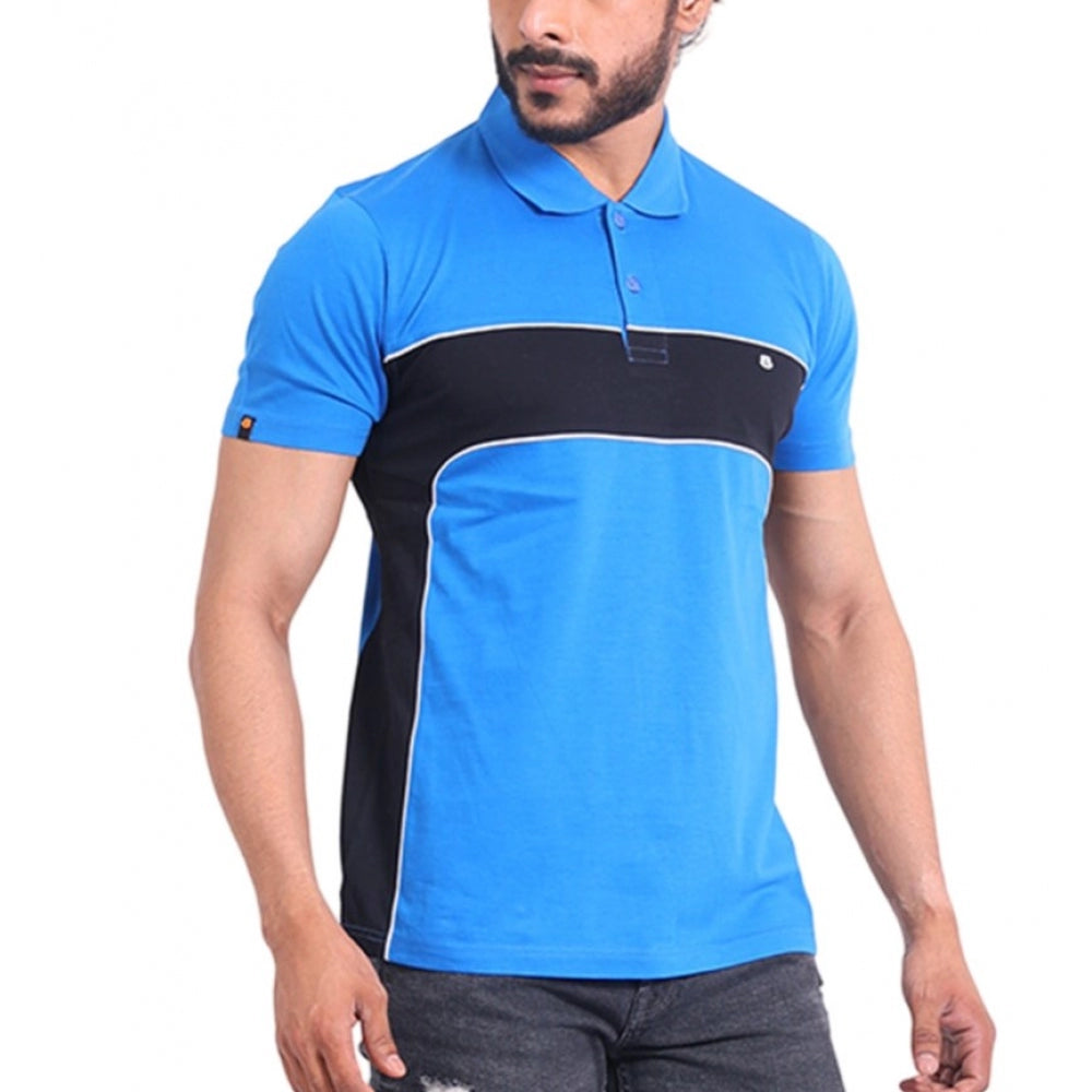 Men's Casual Cotton Printed Polo Neck Half Sleeve T-Shirt (Inkblue)