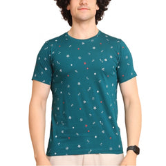 Men's Casual Cotton Printed Round Neck Half Sleeve T-Shirt (Green)