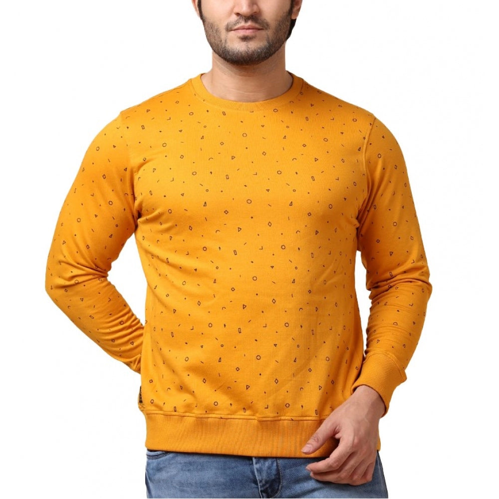 Men's Casual Cotton Printed Round Neck Full Sleeve Sweat Shirt (Mustard)