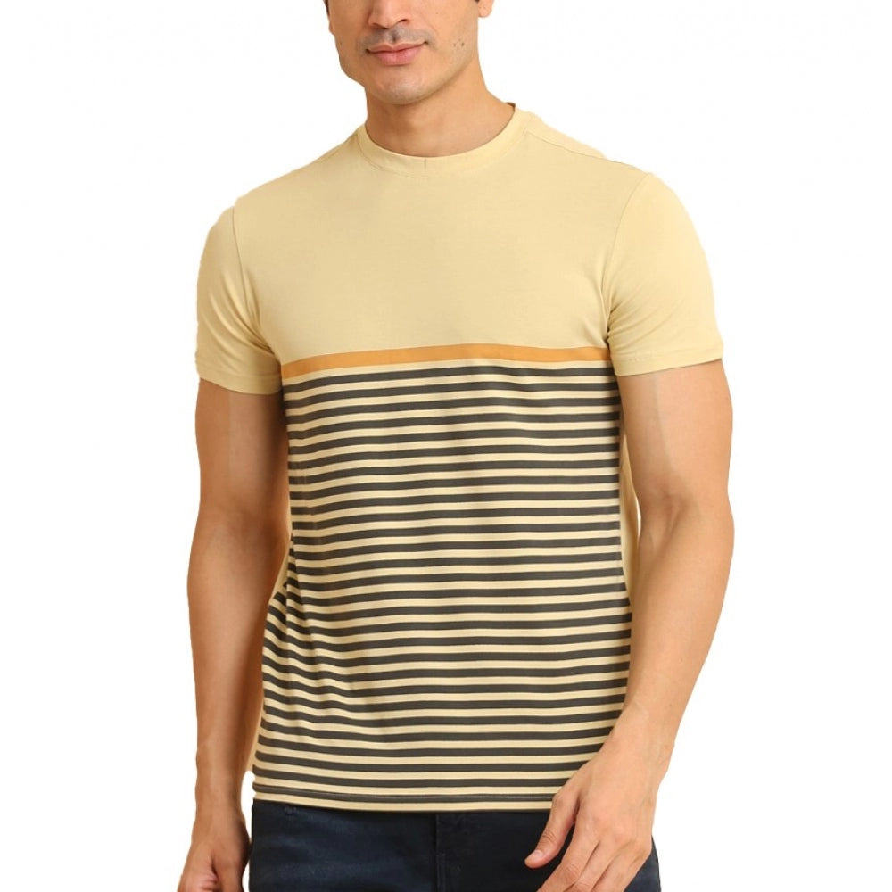 Men's Casual Cotton Printed Round Neck Half Sleeve T-Shirt (Brown)