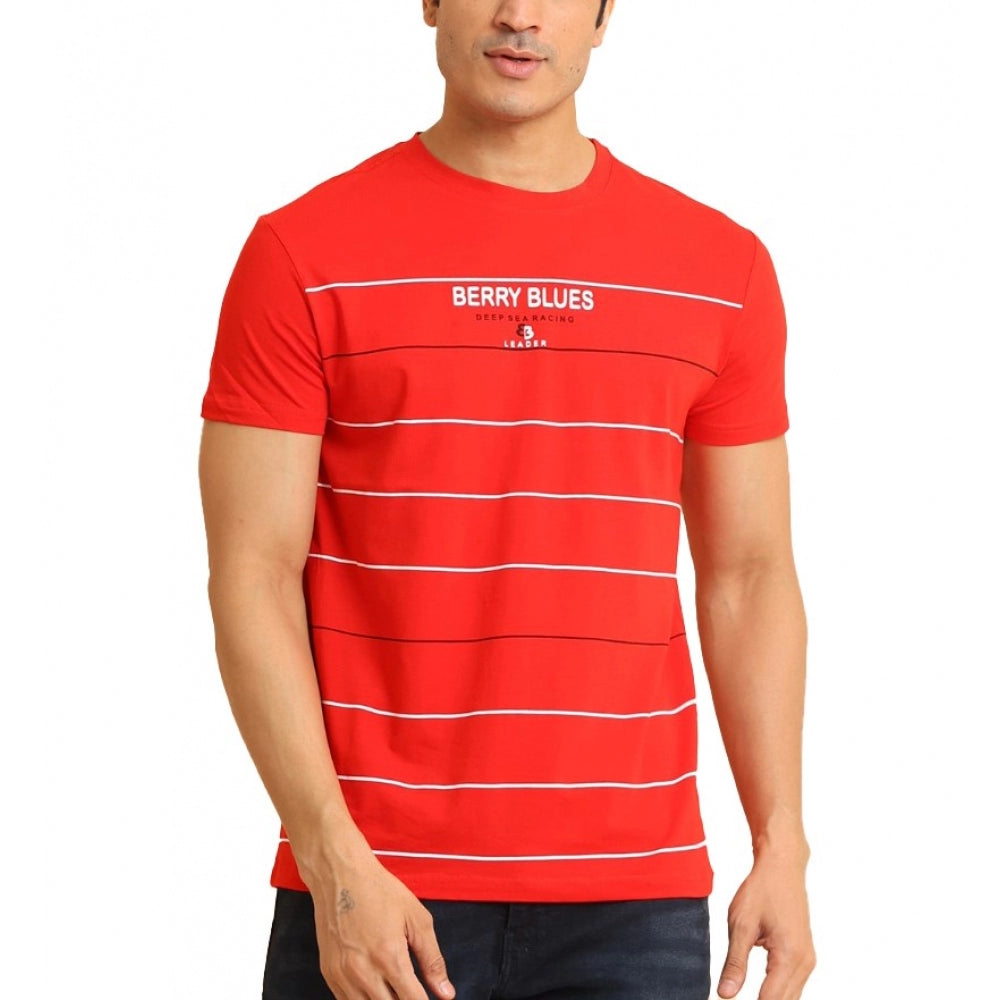 Men's Casual Cotton Printed Round Neck Half Sleeve T-Shirt (Red)