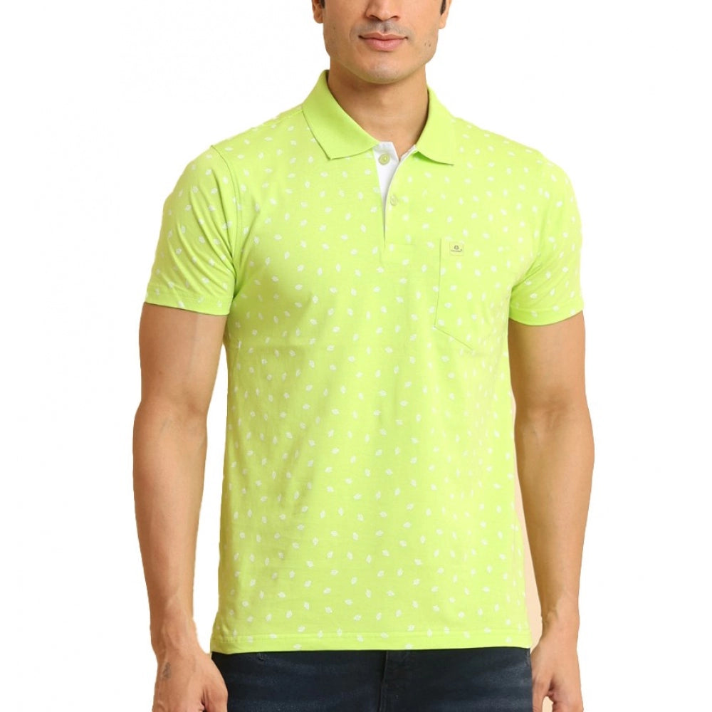 Men's Casual Cotton Printed Polo Neck Half Sleeve T-Shirt (Green)