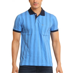 Men's Casual Cotton Printed Polo Neck Half Sleeve T-Shirt (LightBlue)