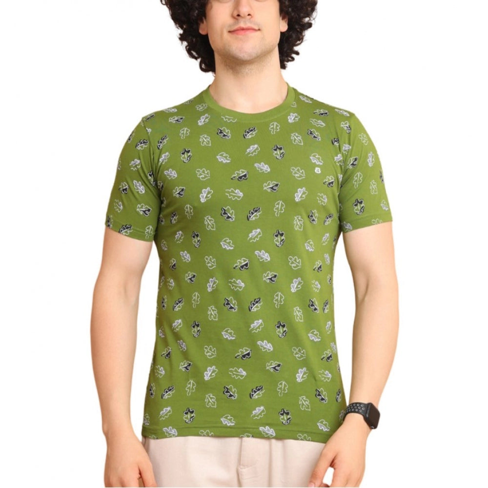 Men's Casual Cotton Printed Round Neck Half Sleeve T-Shirt (Green)