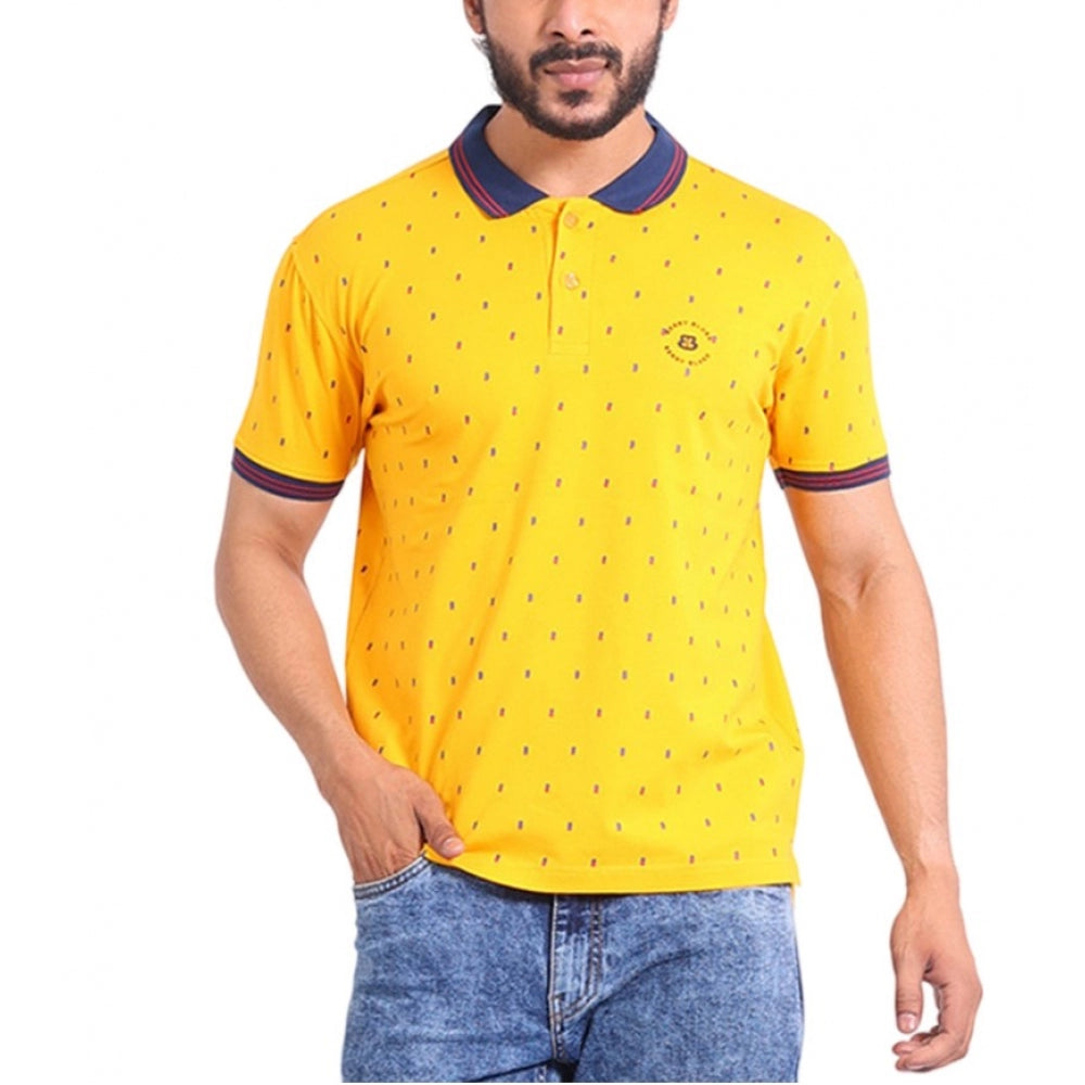 Men's Casual Cotton Printed Polo Neck Half Sleeve T-Shirt (Turmeric)