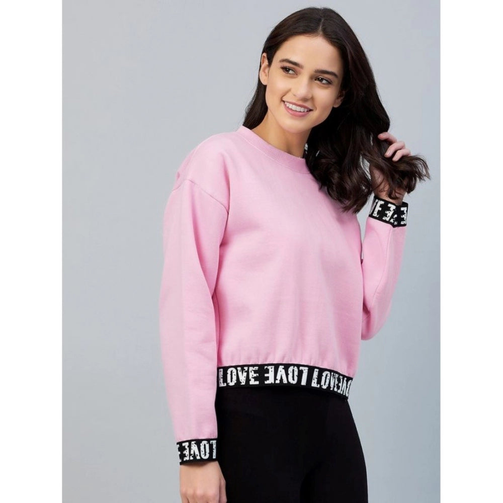 Women's Fleece Solid Long Sleeves Sweatshirt (Pink)