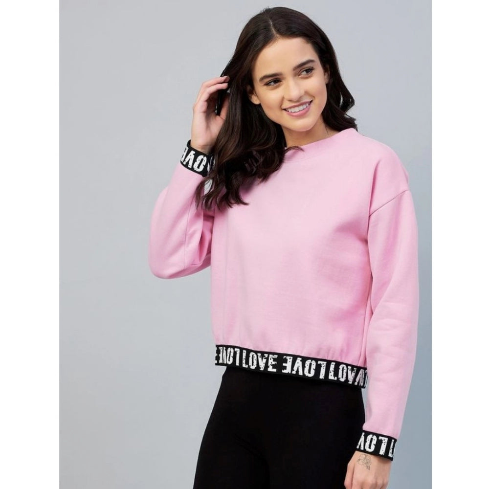 Women's Fleece Solid Long Sleeves Sweatshirt (Pink)