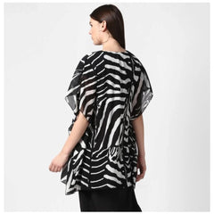 Women's Polyester Printed Short Sleeve Shrug (Black)