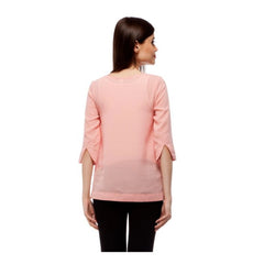 Women's Polyester Solid 3-4th Sleeves Regular Top (Peach)