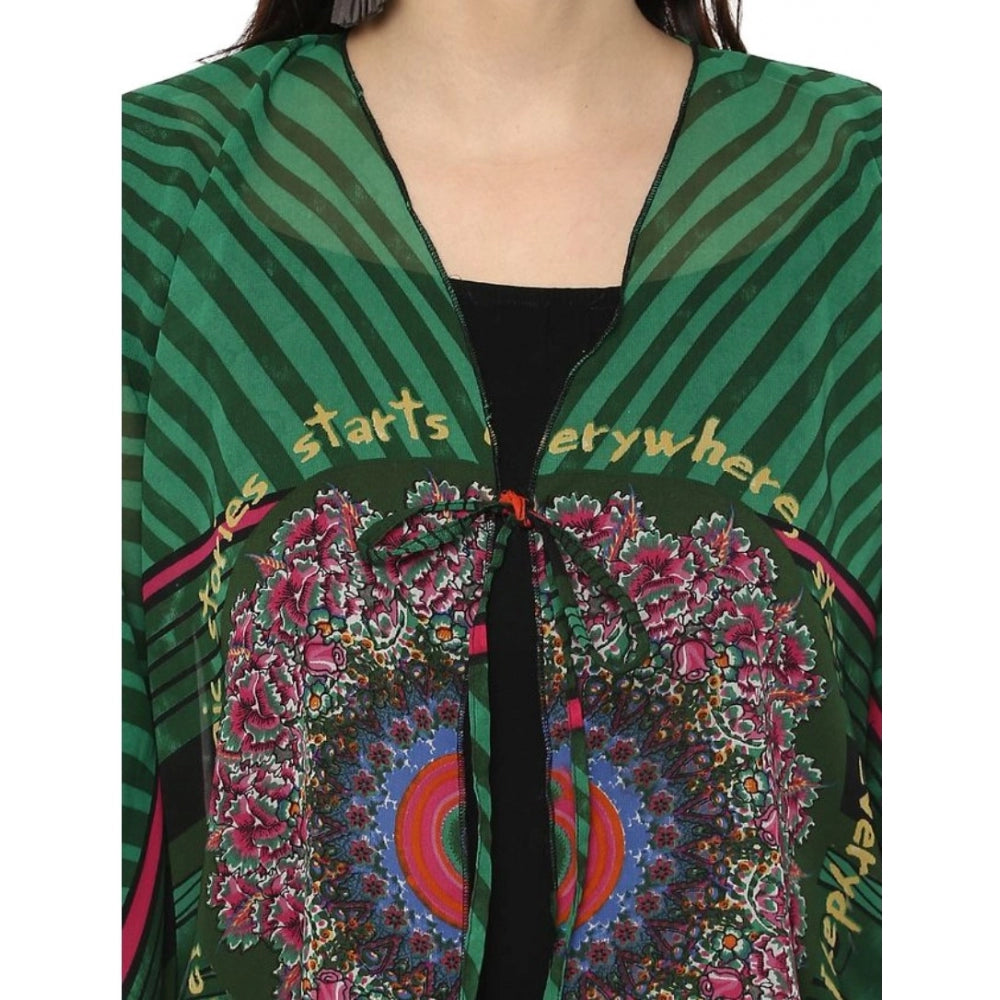 Women's Polyester Printed Kaftan Sleeve Shrug (Green - Multicolor)