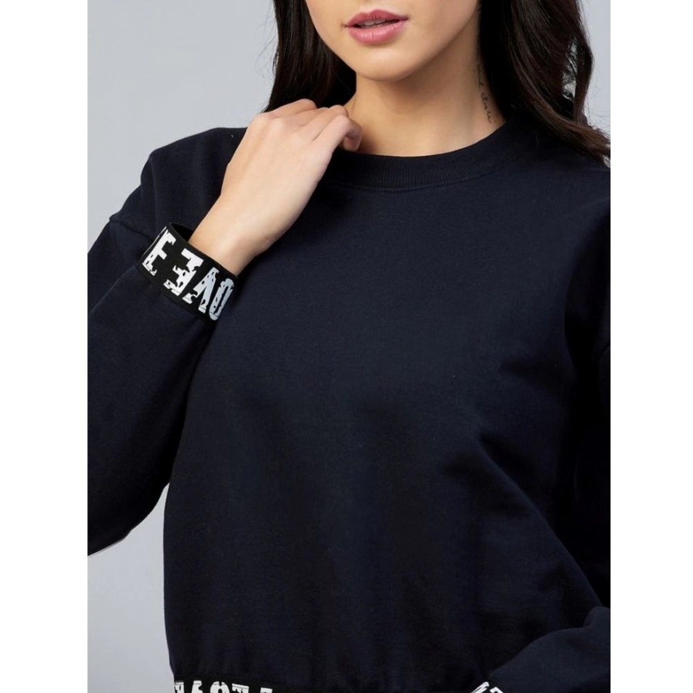 Women's Fleece Solid Long Sleeves Sweatshirt (Navy)