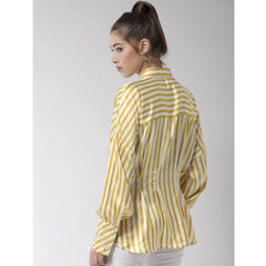 Women's Polyester Striped Long Sleeves Top (Yellow)