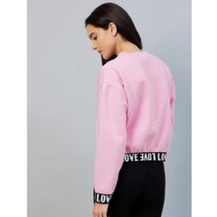 Women's Fleece Solid Long Sleeves Sweatshirt (Pink)