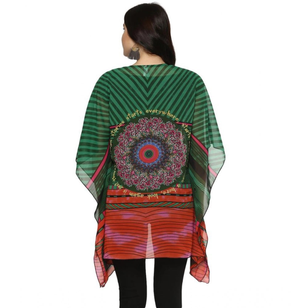 Women's Polyester Printed Kaftan Sleeve Shrug (Green - Multicolor)