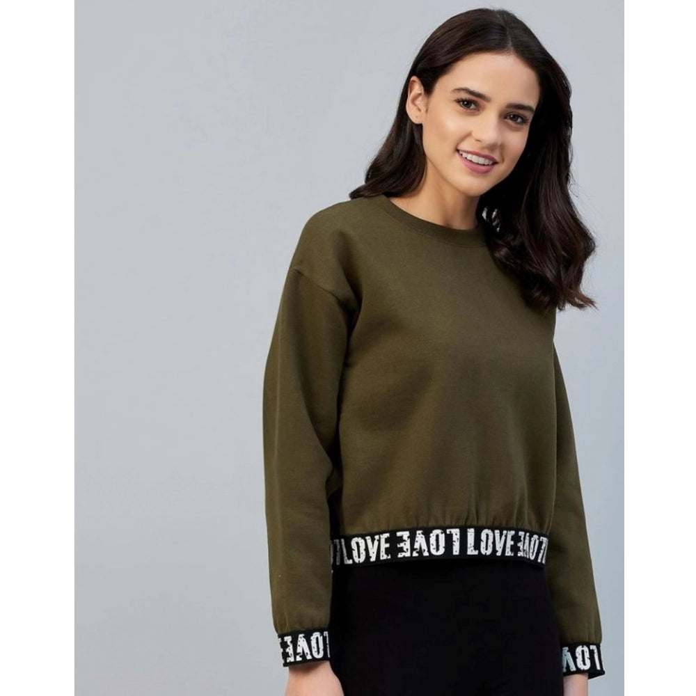 Women's Fleece Solid Long Sleeves Sweatshirt (Olive)