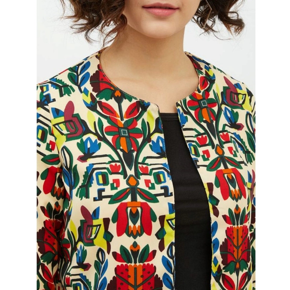 Women's Polyester Floral 3-4th Sleeves Shrug (Multicolor)