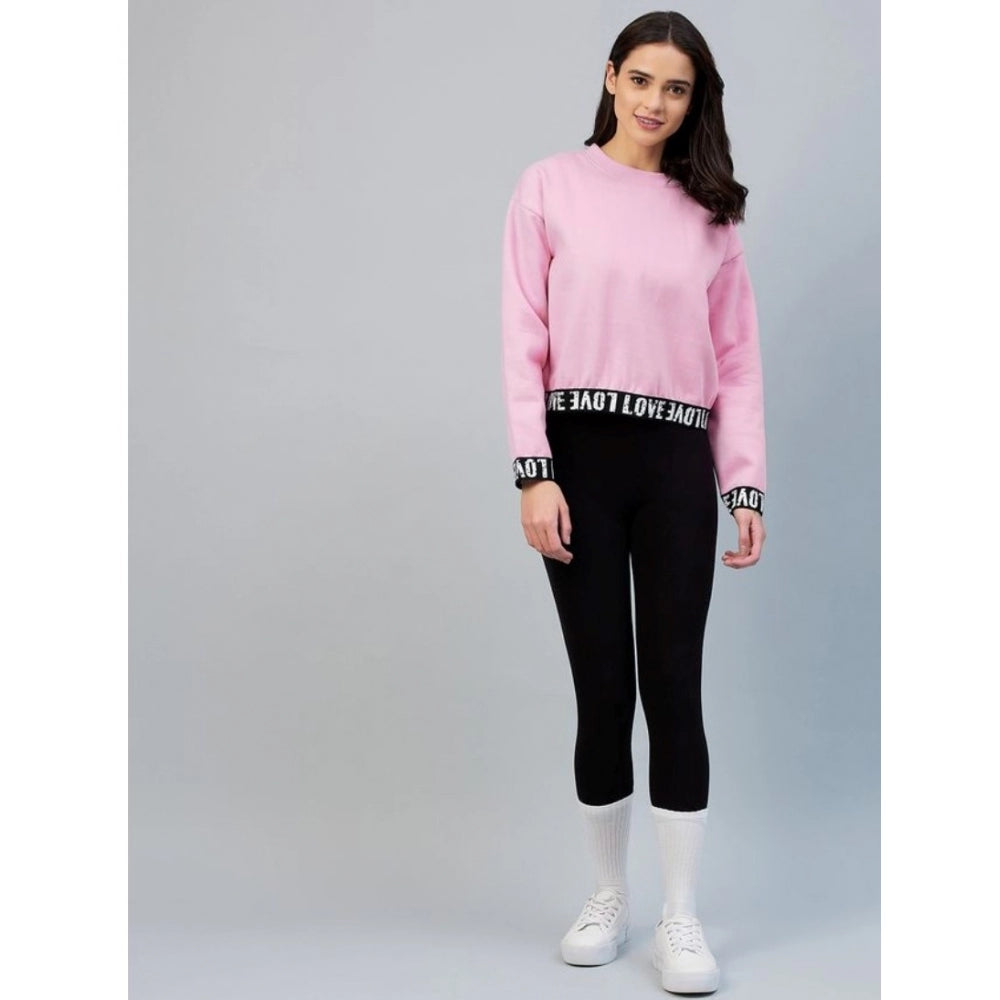 Women's Fleece Solid Long Sleeves Sweatshirt (Pink)