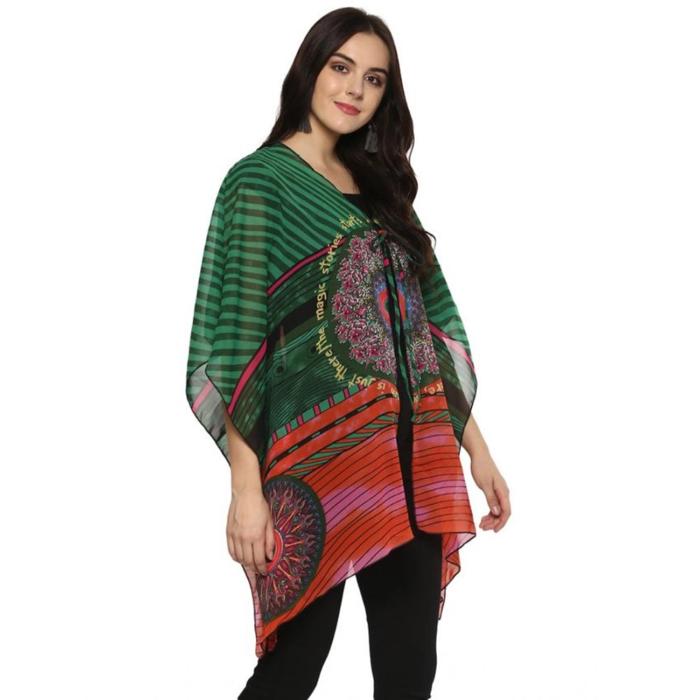 Women's Polyester Printed Kaftan Sleeve Shrug (Green - Multicolor)