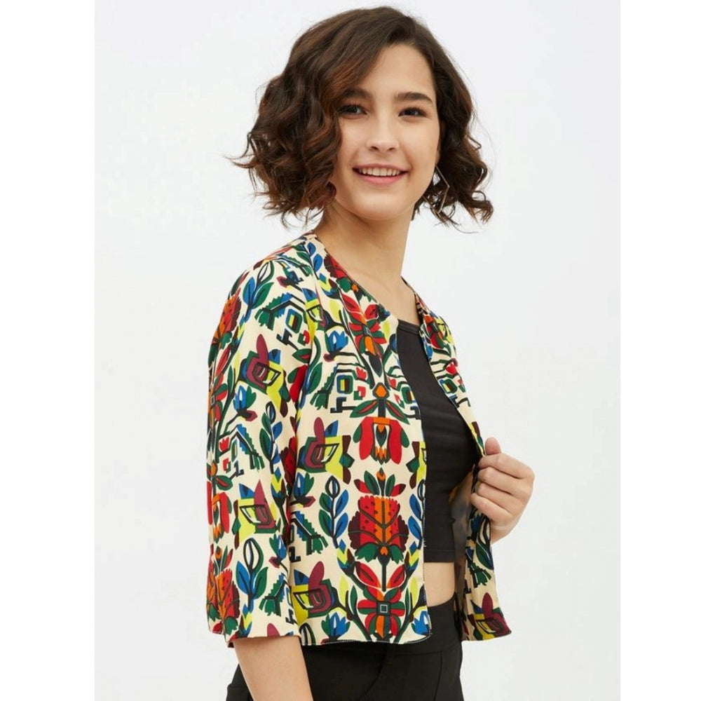 Women's Polyester Floral 3-4th Sleeves Shrug (Multicolor)