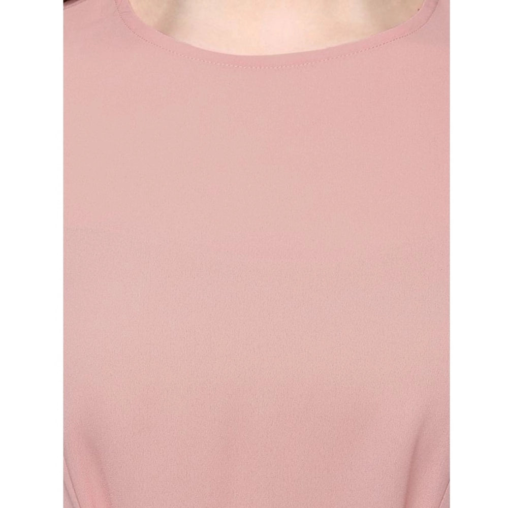 Women's Polyester Solid Long Sleeves Regular Top (Pink)