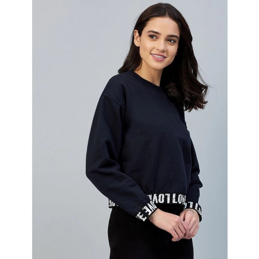 Women's Fleece Solid Long Sleeves Sweatshirt (Navy)