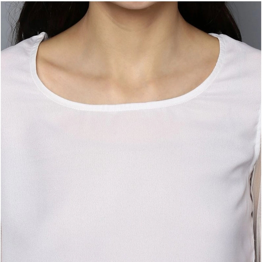 Women's Polyester Solid Tier Sleeve Top (White)