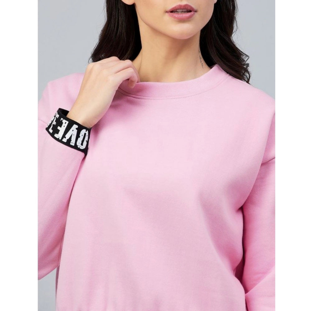 Women's Fleece Solid Long Sleeves Sweatshirt (Pink)