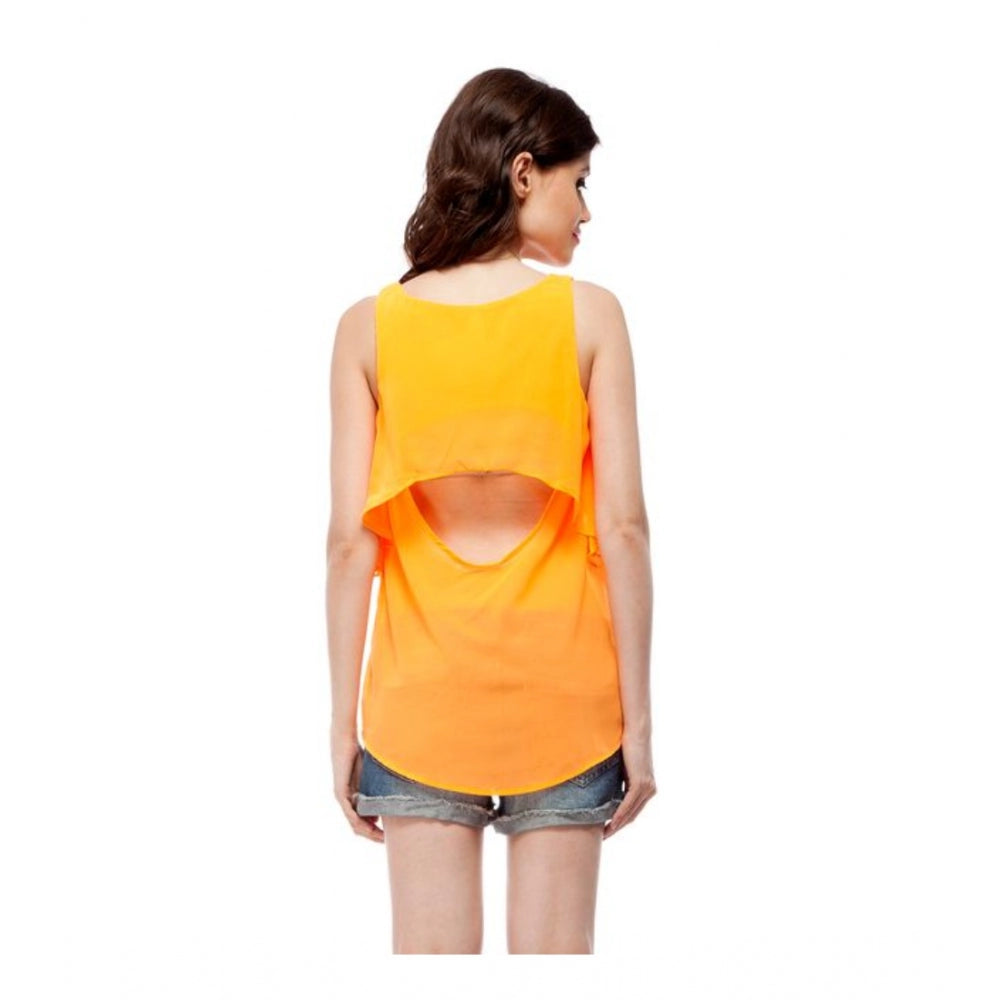 Women's Polyester Solid Sleeveless Regular Top (Orange)