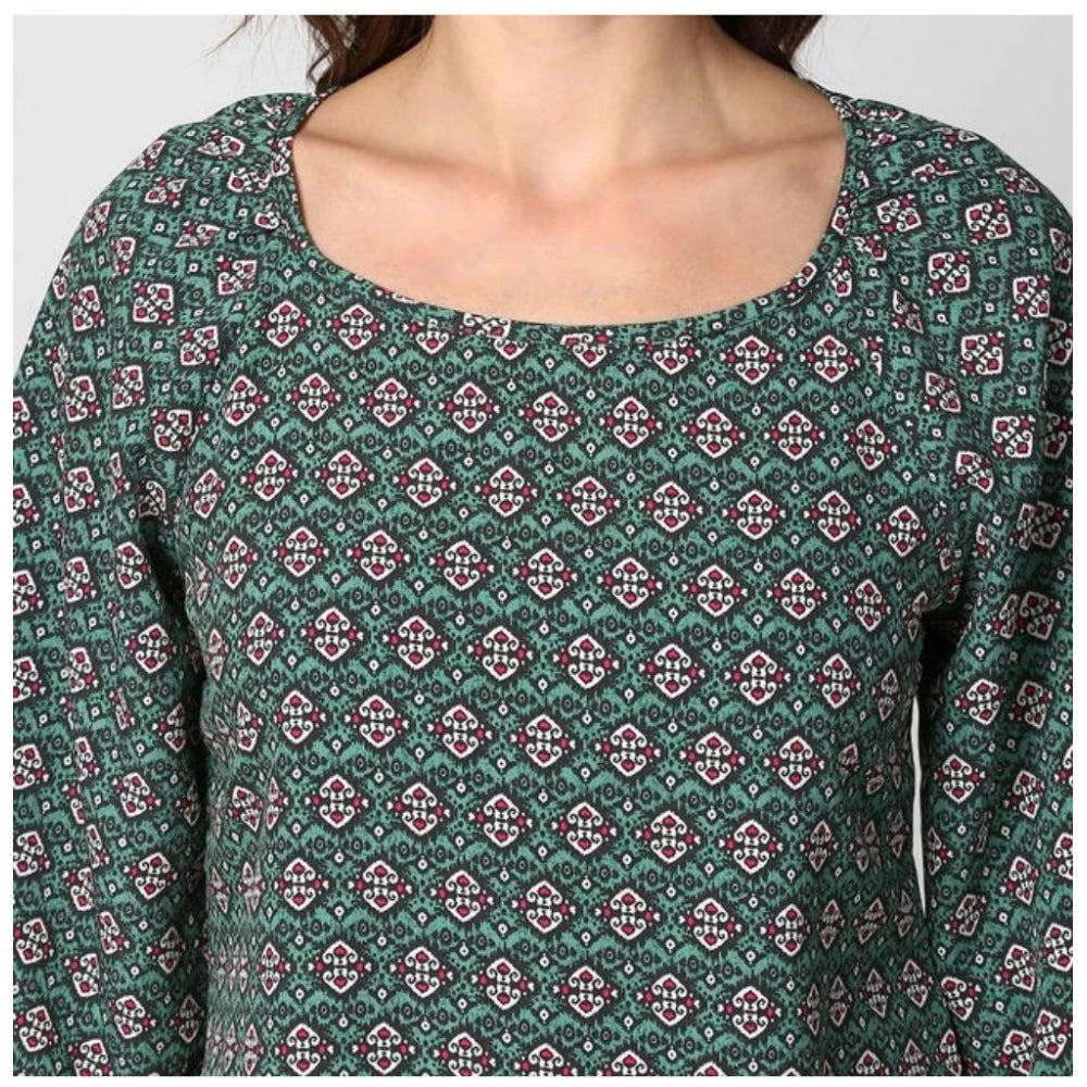 Women's Polyester Printed 3-4th Sleeves Top (Green)