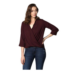 Women's Polyester Solid 3-4th Sleeves Top (Maroon)