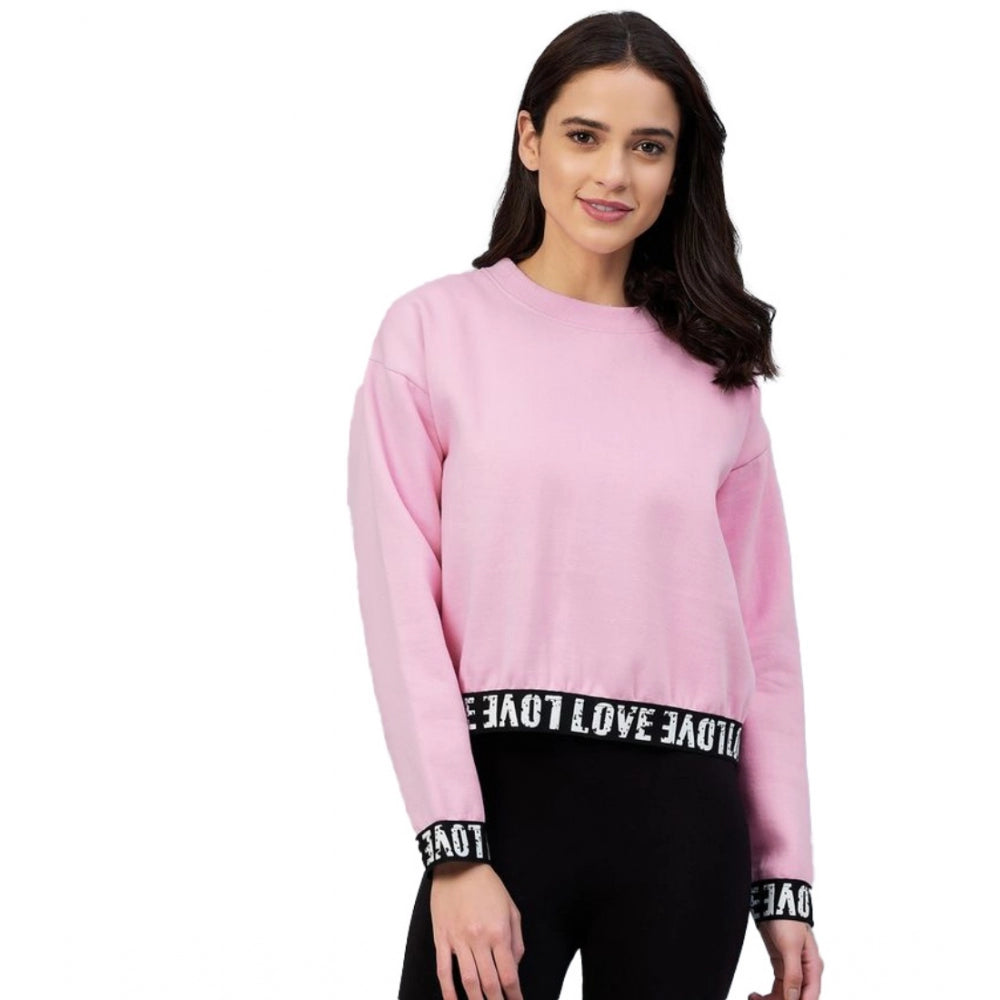 Women's Fleece Solid Long Sleeves Sweatshirt (Pink)