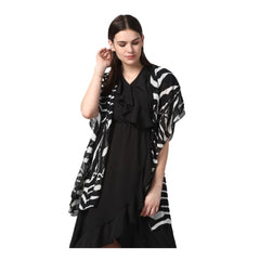 Women's Polyester Printed Short Sleeve Shrug (Black)