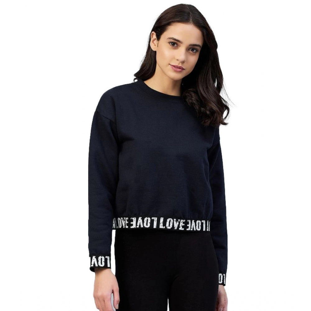 Women's Fleece Solid Long Sleeves Sweatshirt (Navy)