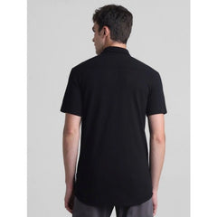 Men's Cotton Blend Solid Half-Sleeve Regular Shirt (Black)