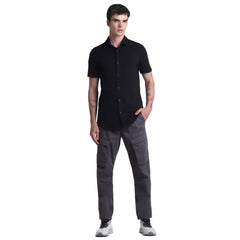 Men's Cotton Blend Solid Half-Sleeve Regular Shirt (Black)