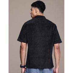 Men's Cotton Blend Solid Half-Sleeve Regular Shirt (Black)