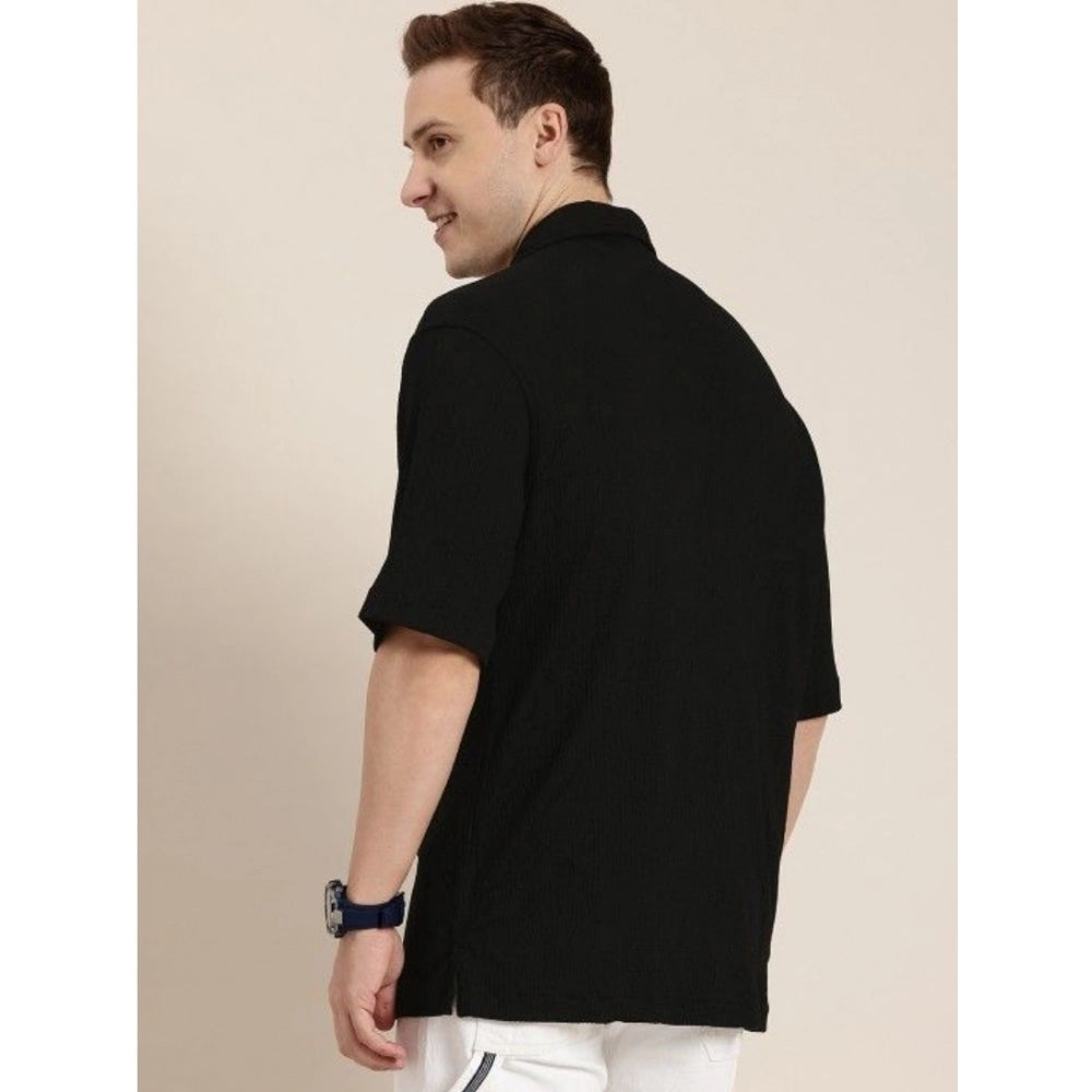 Men's Cotton Blend Solid Half-Sleeve Regular Shirt (Black)