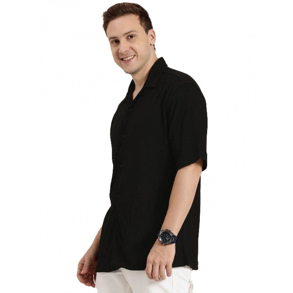 Men's Cotton Blend Solid Half-Sleeve Regular Shirt (Black)