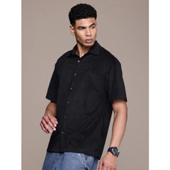 Men's Cotton Blend Solid Half-Sleeve Regular Shirt (Black)