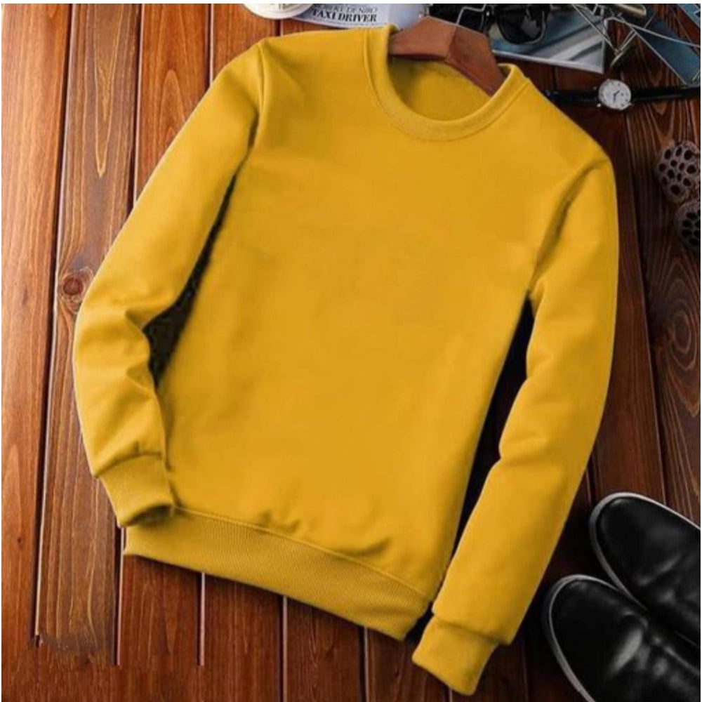 Men's Casual Fleece Solid Round Neck Long Sleeves Sweatshirt (Orange)