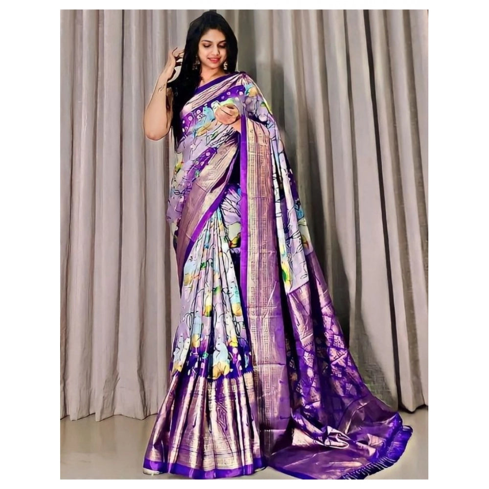 Women's Dola Foli Printed Saree With Unstitched Blouse (Purple, 5-5 Mtrs)