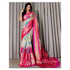 Women's Dola Foli Printed Saree With Unstitched Blouse (Pink, 5-5 Mtrs)