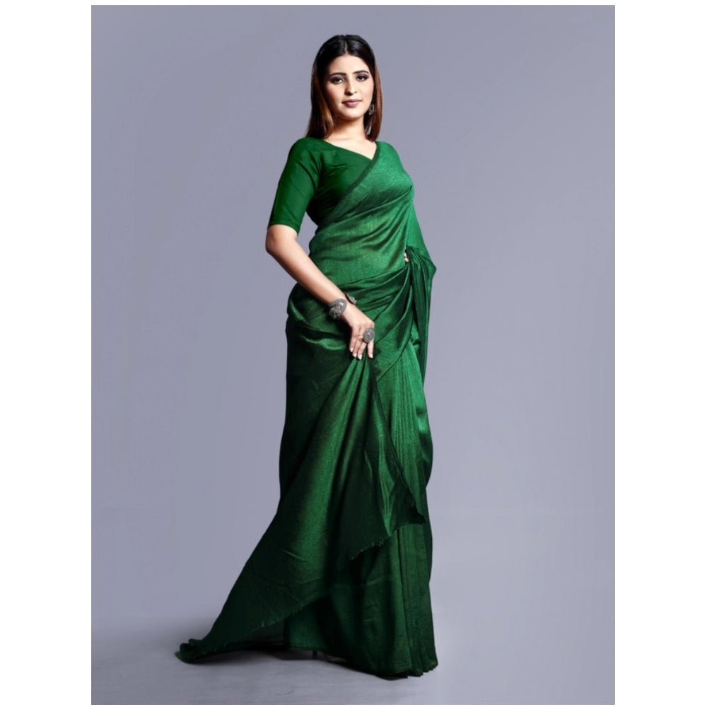 Women's Vichitra Solid Saree With Unstitched Blouse (Green, 5-5 Mtrs)