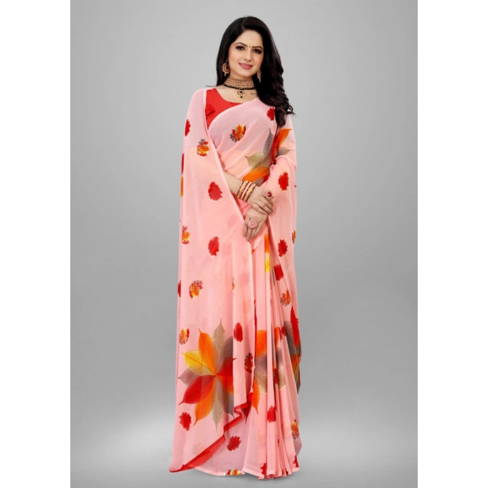 Women's Georgette Printed Saree With Unstitched Blouse (Pink, 5-5 Mtrs)